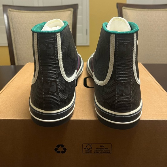 New Gucci Tennis 1977 GG Supreme Logo Gray High Sneaker Shoes UK 13 / US 13.5 - Picture 7 of 16